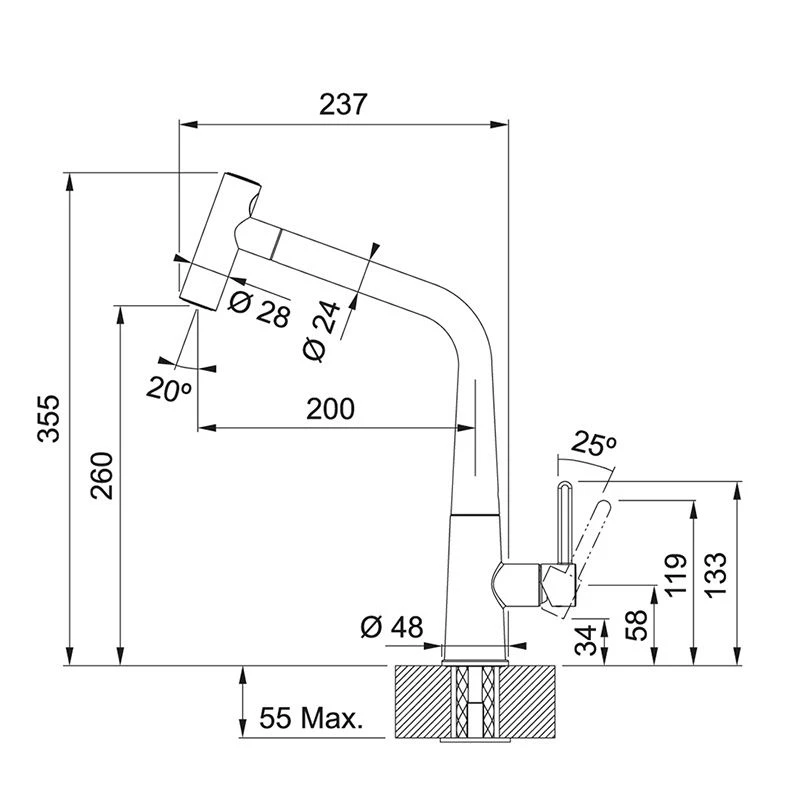 Franke Icon Pull Out Double Jet Shower Kitchen Tap - Chrome - 115.0625.188 - Image 6