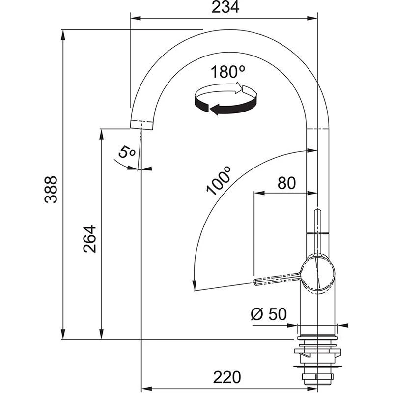 Franke Active J Swivel Spout Tap - Matt Black - 115.0653.398 - Image 2