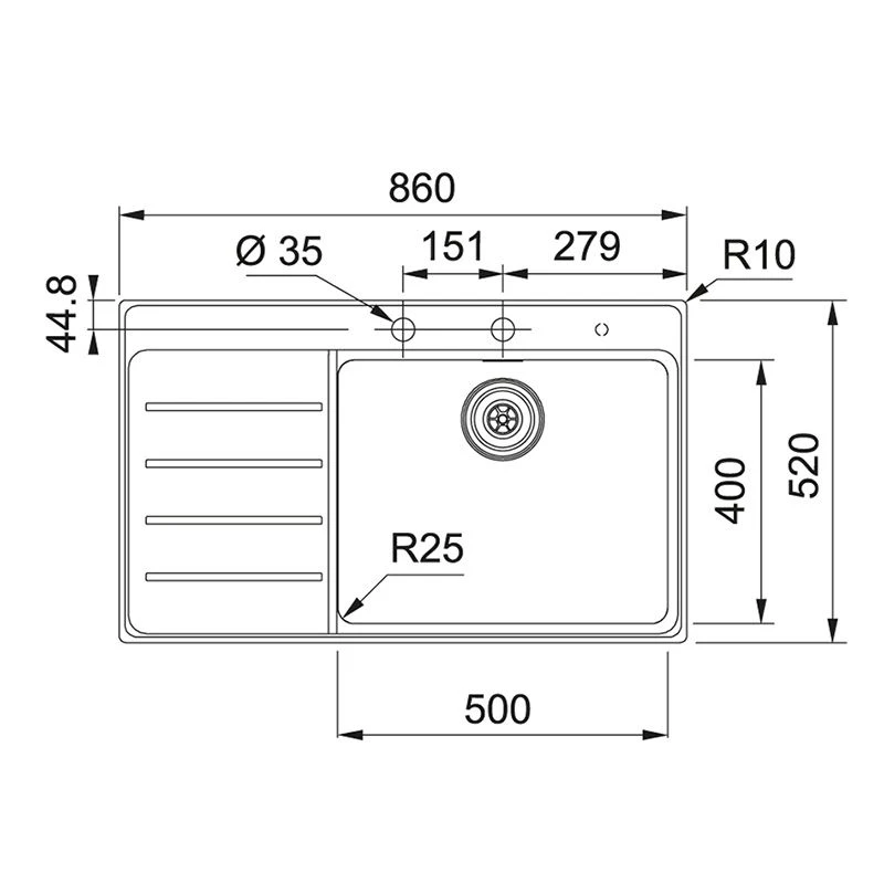 Franke Mythos Plus 1 Bowl Inset Kitchen Sink With Left Hand Drainer MYX 211-86 - Stainless Steel - 127.0640.219 - Image 5