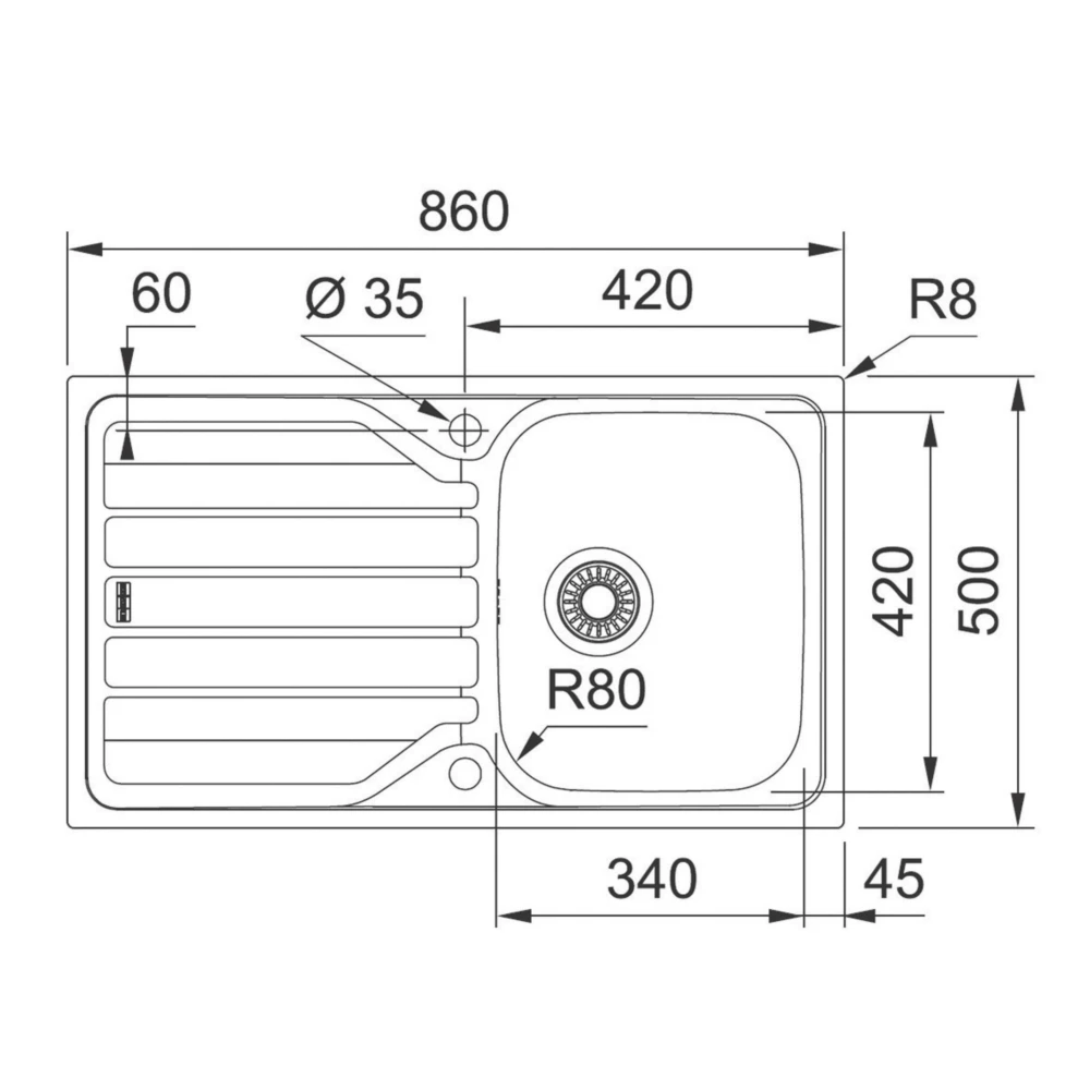 Franke Flash 1 Bowl Stainless Steel Sink 860 X 500mm - Image 2