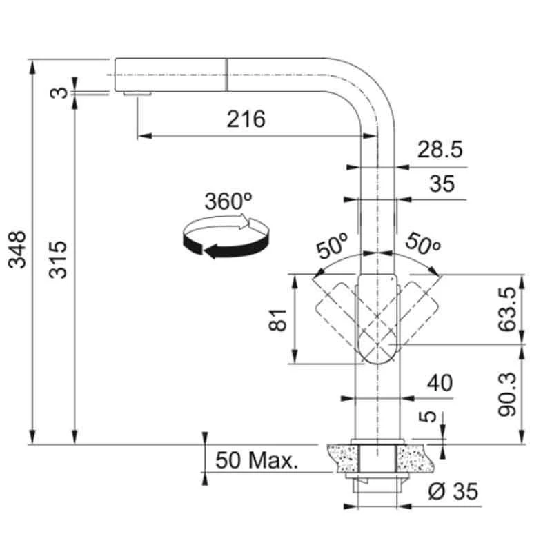 Franke Mythos Single Lever Pull-Out Nozzle Tap - Stainless Steel - 115.0689.097 - Image 2
