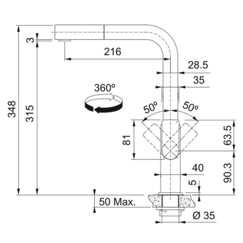 Franke Mythos Single Lever Pull-Out Nozzle Tap - Industrial Black - 115.0689.098 - Image 2